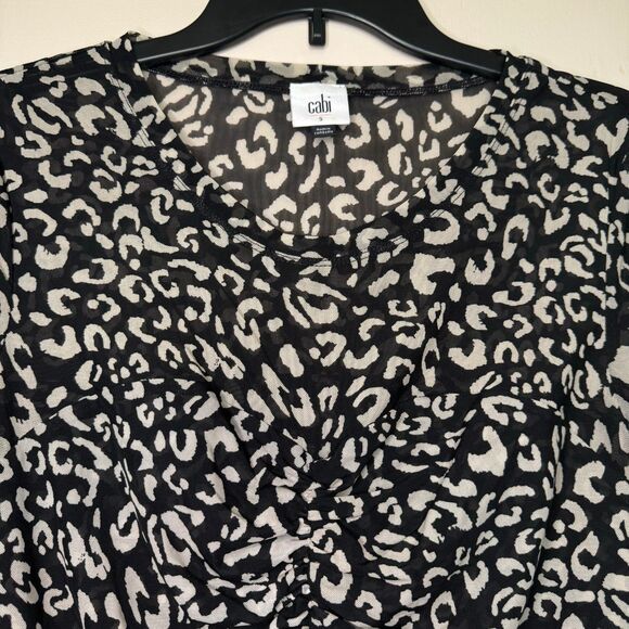 CABI woman's size small S Sweetheart animal print mesh ruched long sleeve top - Picture 3 of 11